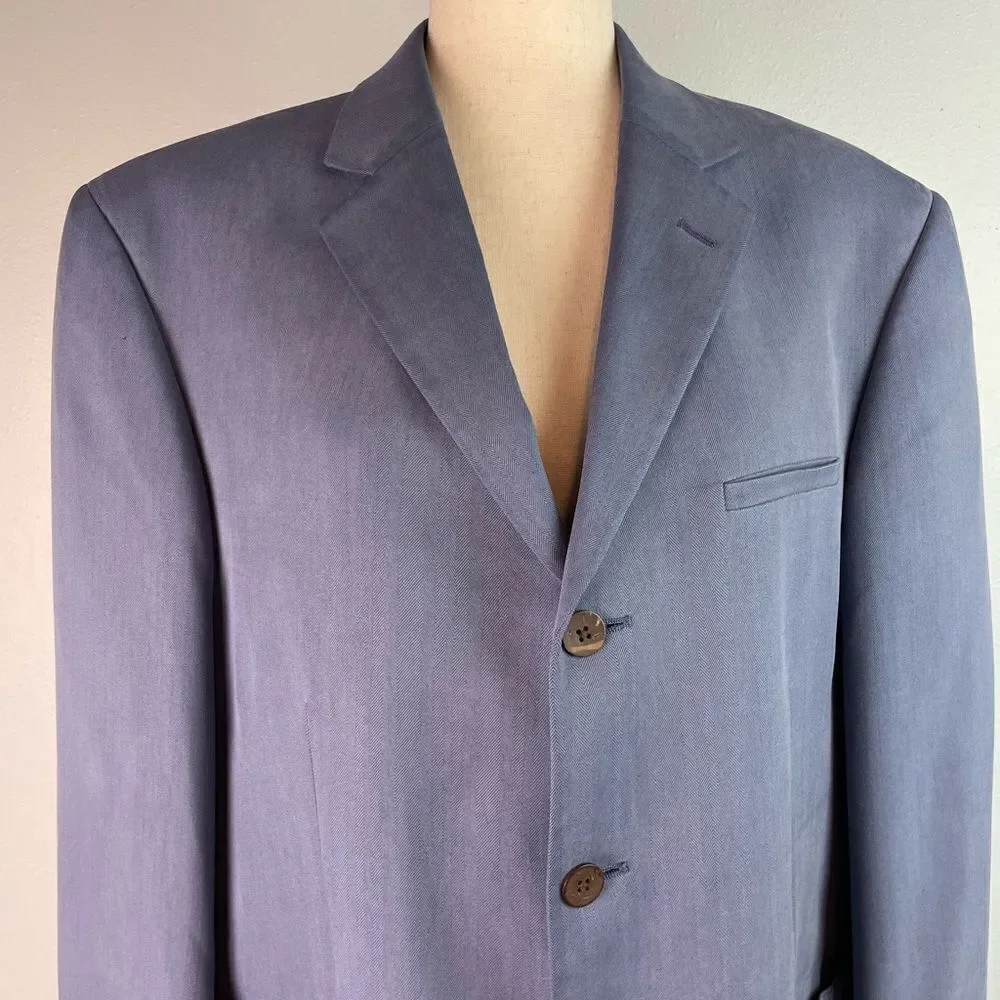 Joseph & Feiss Silk Blue Sport Coat with Notched Lapel Size 42S EUC